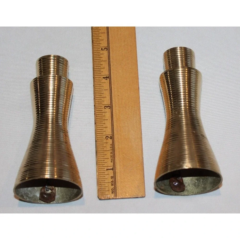 VTG brass bell candle holders of Sarna India ribbed textured MCM matching pair